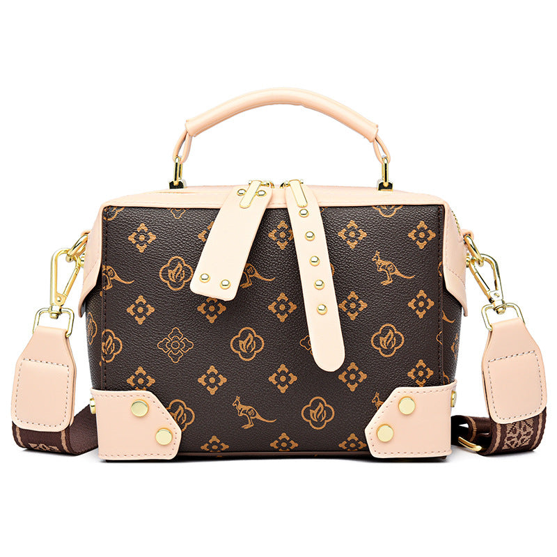 2025 Shoulder bag popular new high-quality soft leather messenger bag printed Popular style small bag fashionable Boston square bag