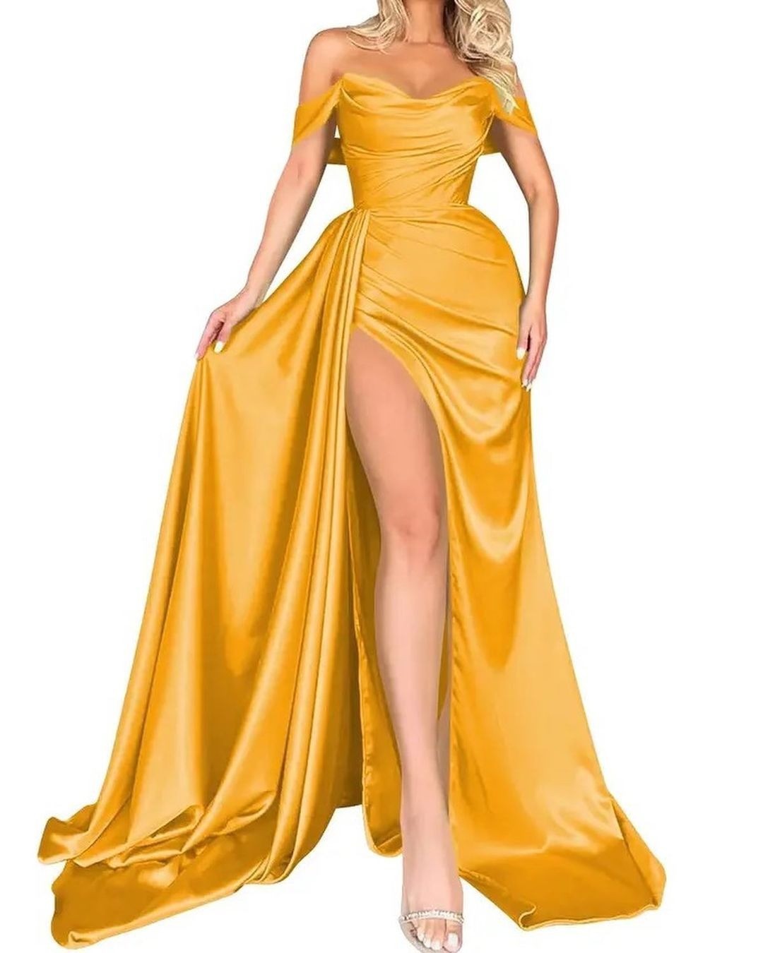 2025 direct sales New Popular trade banquet high split sexy host one-word shoulder thin party evening dress
