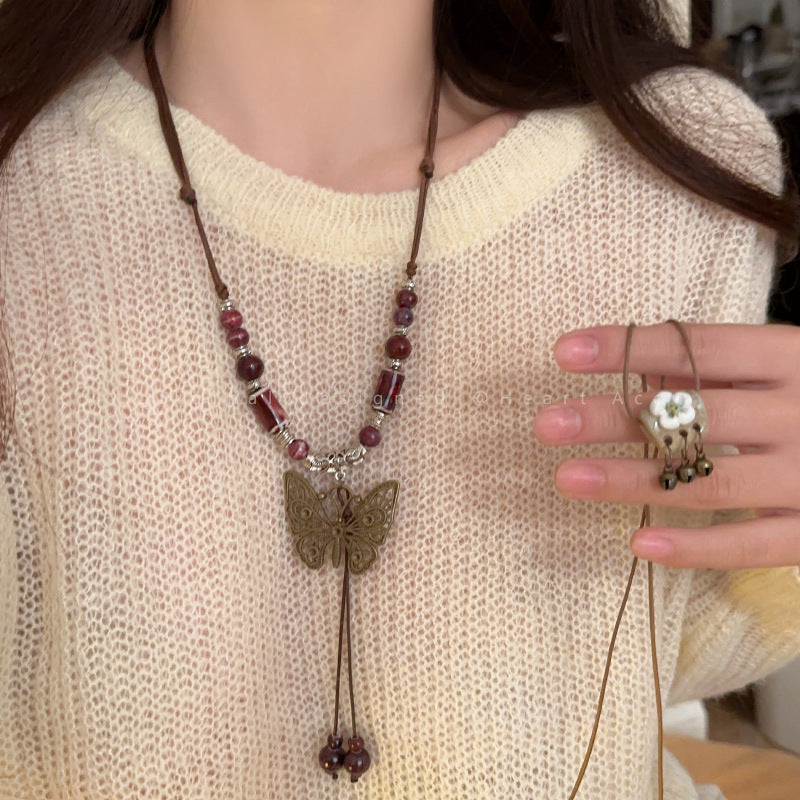 Butterfly Tassel Necklace for Women South Korea Light Luxury High-Grade Clavicle Chain New Popular Minority All-Match Ornament