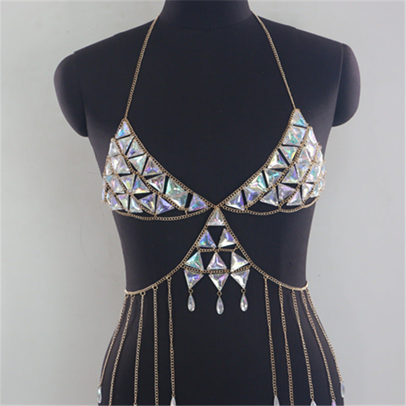 2025 MW2939 2025 vest fashion gem inlaid crystal tassel pendant neck top small vest body chain