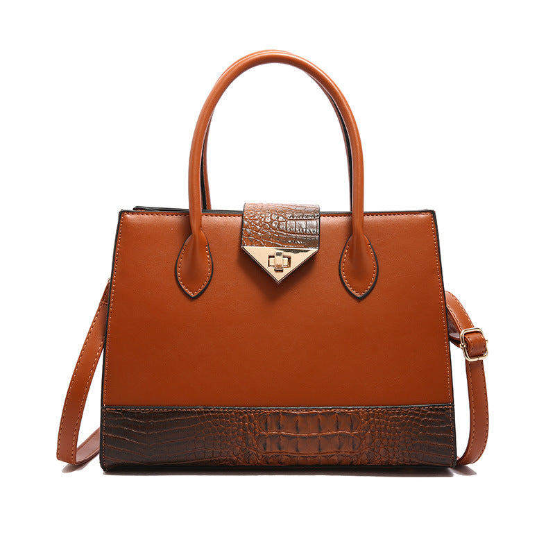 VAKKV 2025 Cross-border women's bag popular new fashion crocodile pattern splicing handbag texture large capacity single shoulder oblique span tote bag