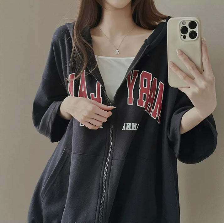 VAKKV Manufacturer short-sleeved cardigan niche design top gray sweater women's spring and summer Korean version sports loose hoodie