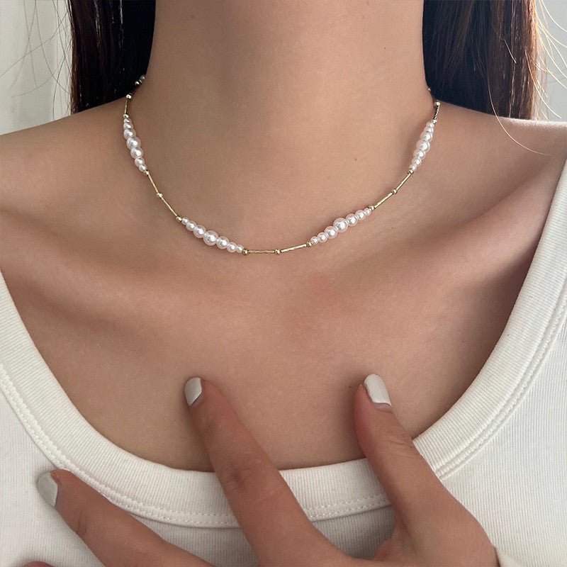 Ni Ni Same Style Pearl Necklace for Women Light Luxury Temperament High-Grade Clavicle Chain New Popular Niche Necklace
