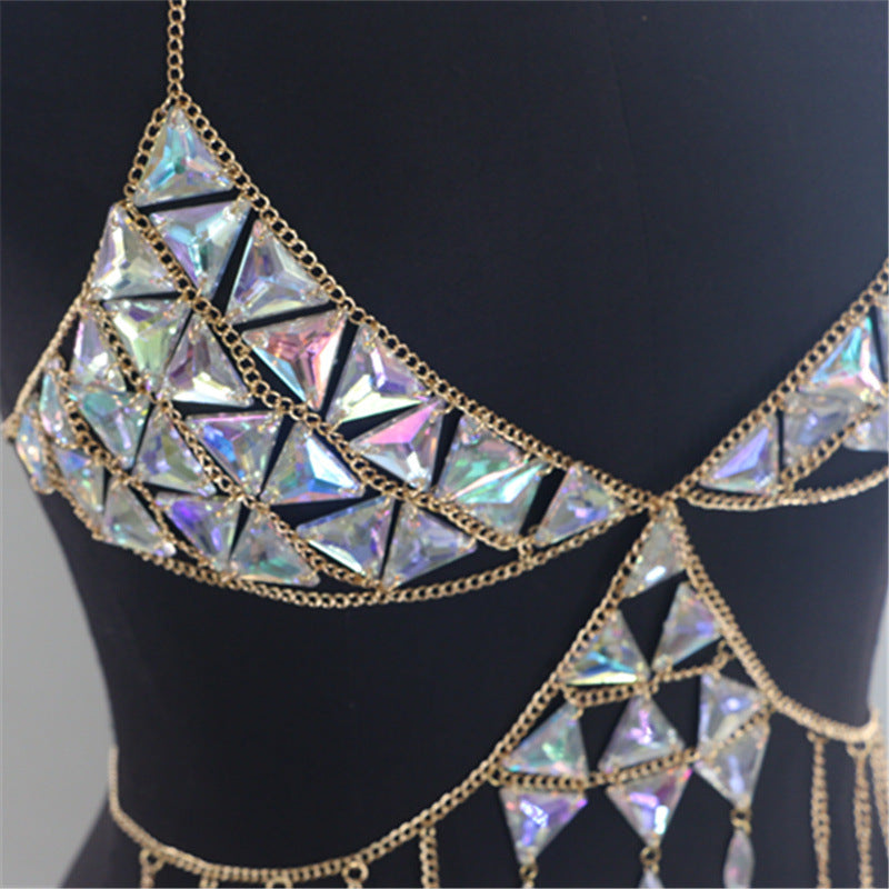 2025 MW2939 2025 vest fashion gem inlaid crystal tassel pendant neck top small vest body chain