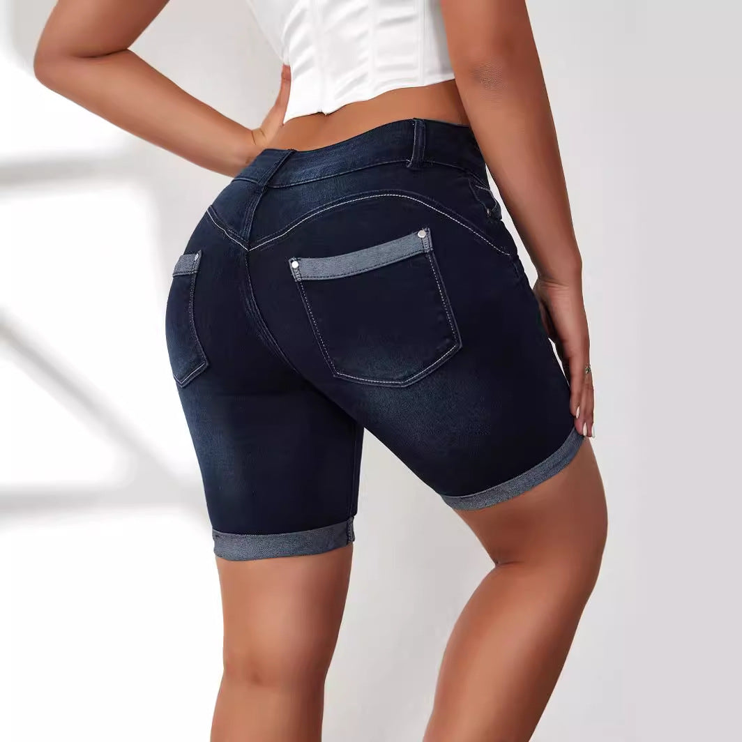 VAKKV New Popular trade crimped denim three-point shorts women's summer popular new thin and versatile middle pants spot