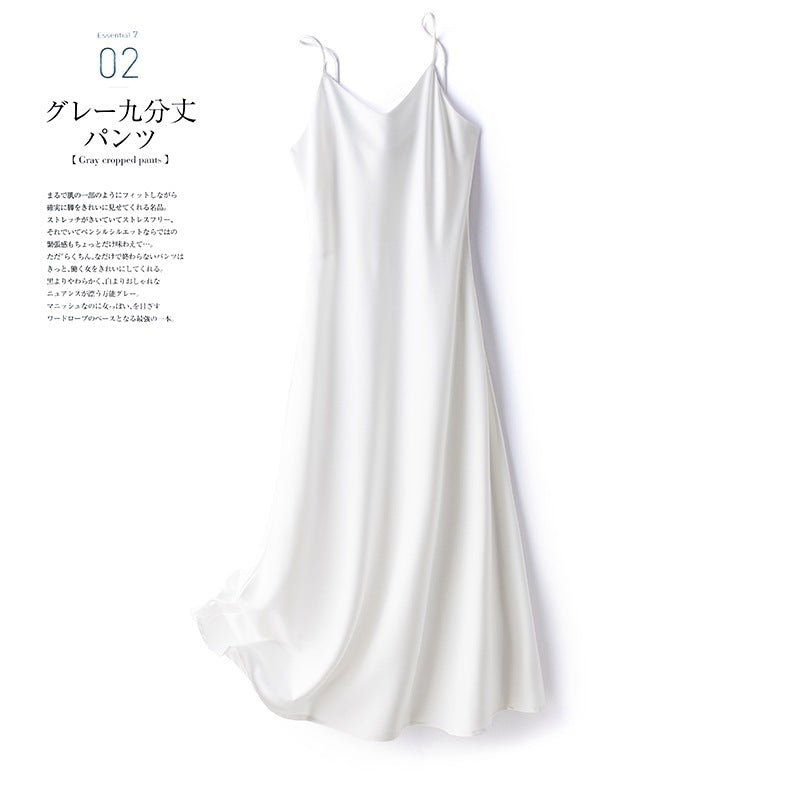 24 New High end Acetic Acid Sling Skirt Women's Long Off Shoulder Satin Sling Dress Mid length Summer Women's Outwear
