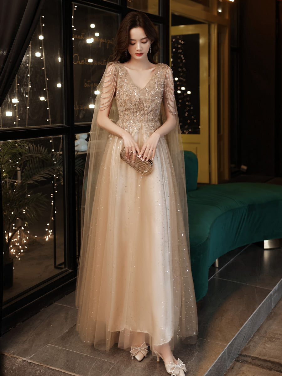 VSKKV Banquet Evening Dress for Women New Spring Elegant Graceful Party Long Art Exam Slimming Evening Dress High-End