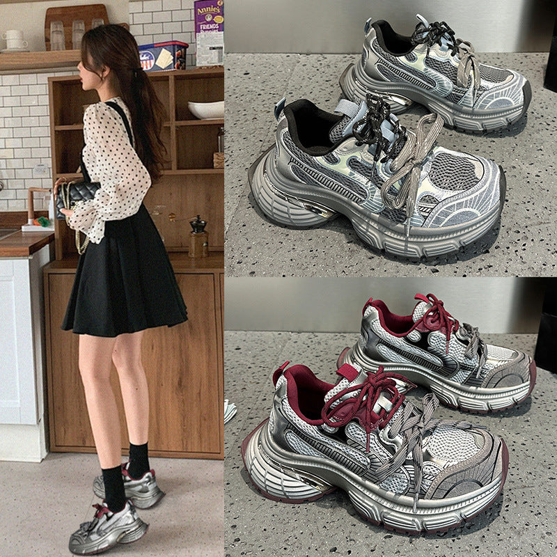 2025 Super fire versatile breathable dad shoes women's Popularan station genuine leather ankela red niche trendy cool casual sports shoes