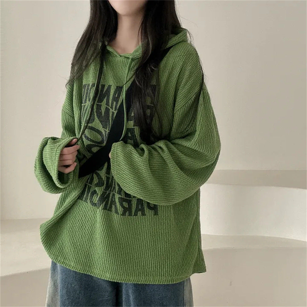 VAKKV Manufacturer 3 colors, waffle autumn and winter Korean version casual loose lazy wind fleece sweater women's hooded clothes thin