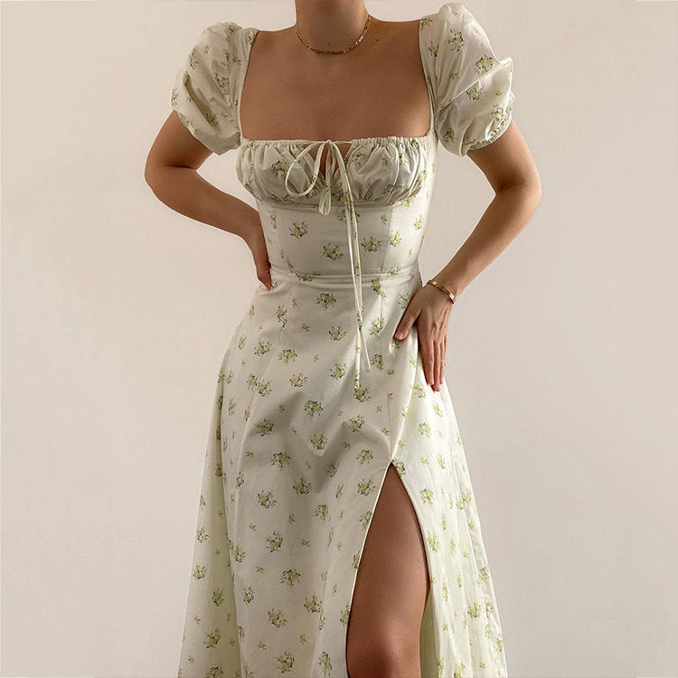 2024 European and American Women's Clothing Summer New Printed Floral Backless Slim Fit Sleeveless Split Dress