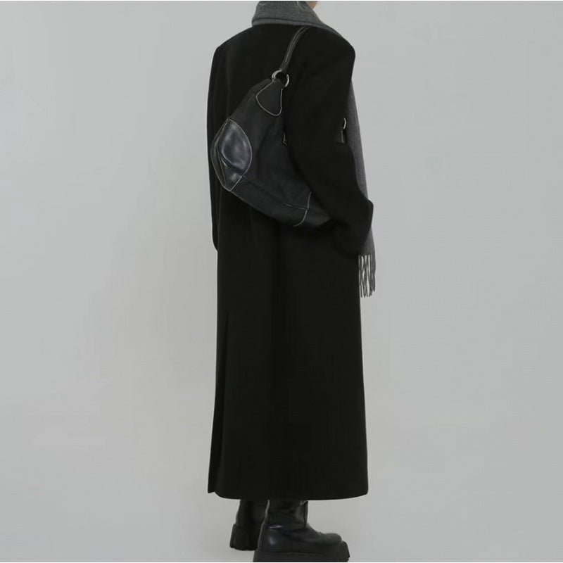 Spot black woolen coat women's popular autumn and winter classic Korean version thickened temperament long woolen coat women's clothing