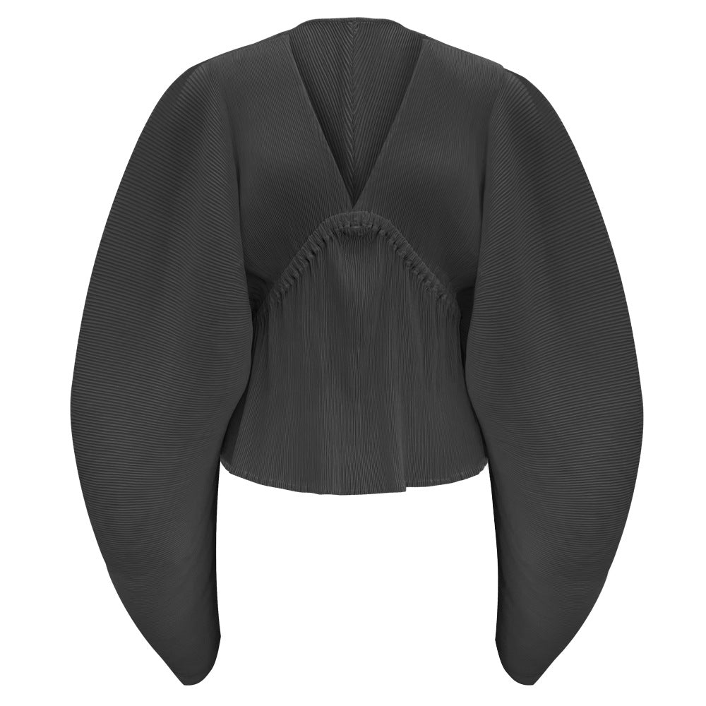 summer new horn sleeve temperament deep V-neck top women's casual new solid color sexy loose women's top