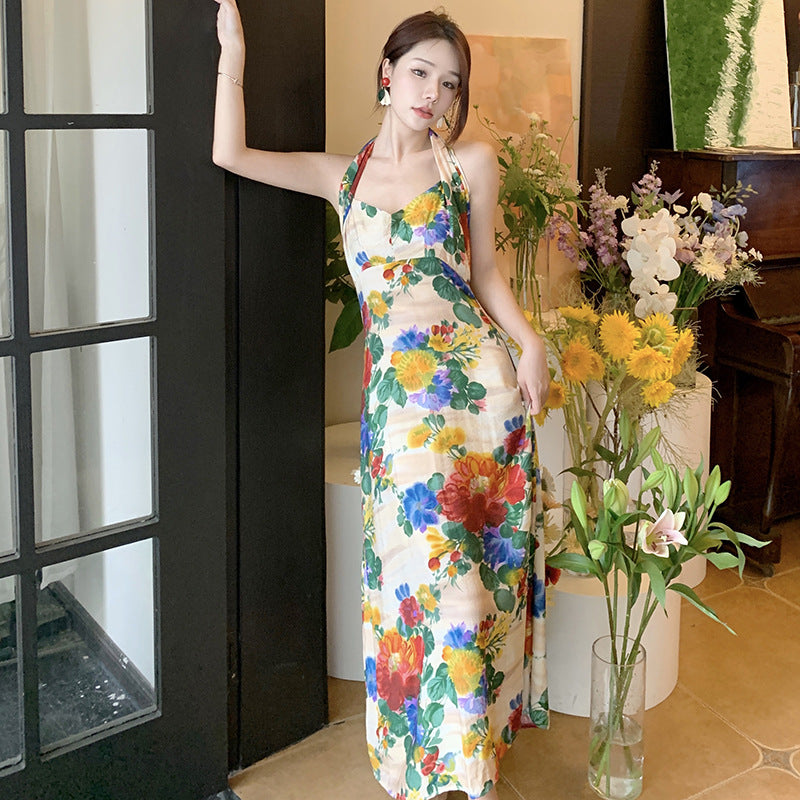 2025 art skirt light luxury pure desire wind neck dress niche design hot girl retro suspender dress