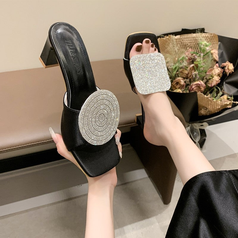 Cross-Border HOTan and NEWn plus Size Slippers Fashion round Buckle High Heel Leisure Female Foreign Trade Female Beach Slippers