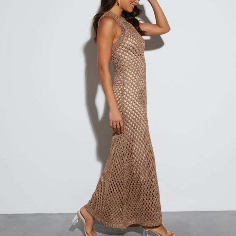New summer new skirt women's blouse sexy spice girl hollow knitted dress long dress women