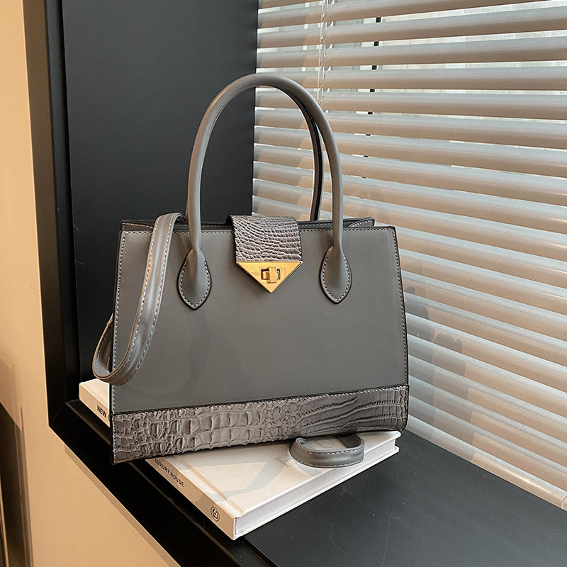 VAKKV 2025 Cross-border women's bag popular new fashion crocodile pattern splicing handbag texture large capacity single shoulder oblique span tote bag