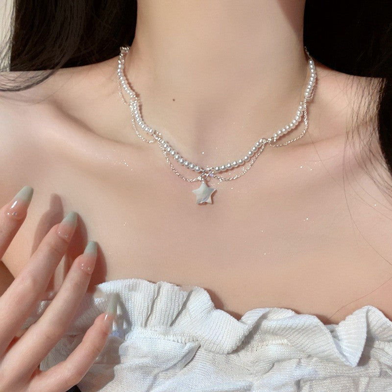 Ni Ni Same Style Pearl Necklace for Women Light Luxury Temperament High-Grade Clavicle Chain New Popular Niche Necklace
