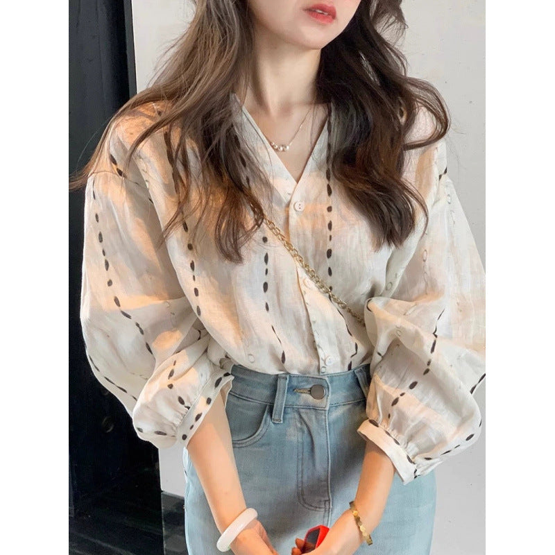 Shirt women's summer new sunscreen unique and beautiful shirt is popular this year cotton and linen high-end long-sleeved sunscreen chiffon shirt