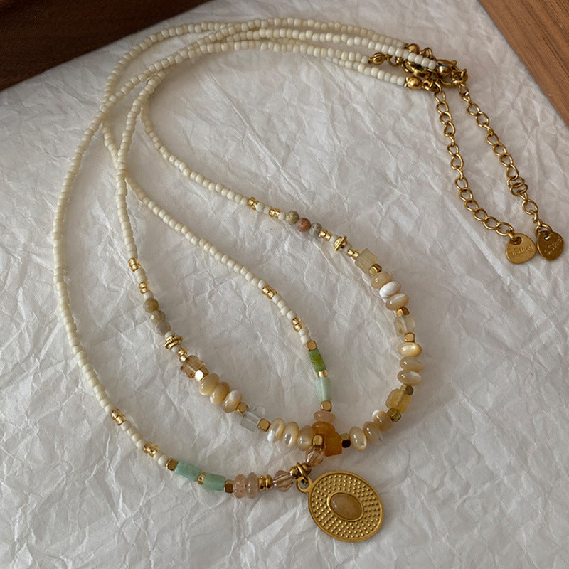Sunstone Necklace High-Rise Sweater Chain Accessories Women's All-Match Mid-Ancient Simple Twin High-Grade Crystal Necklace