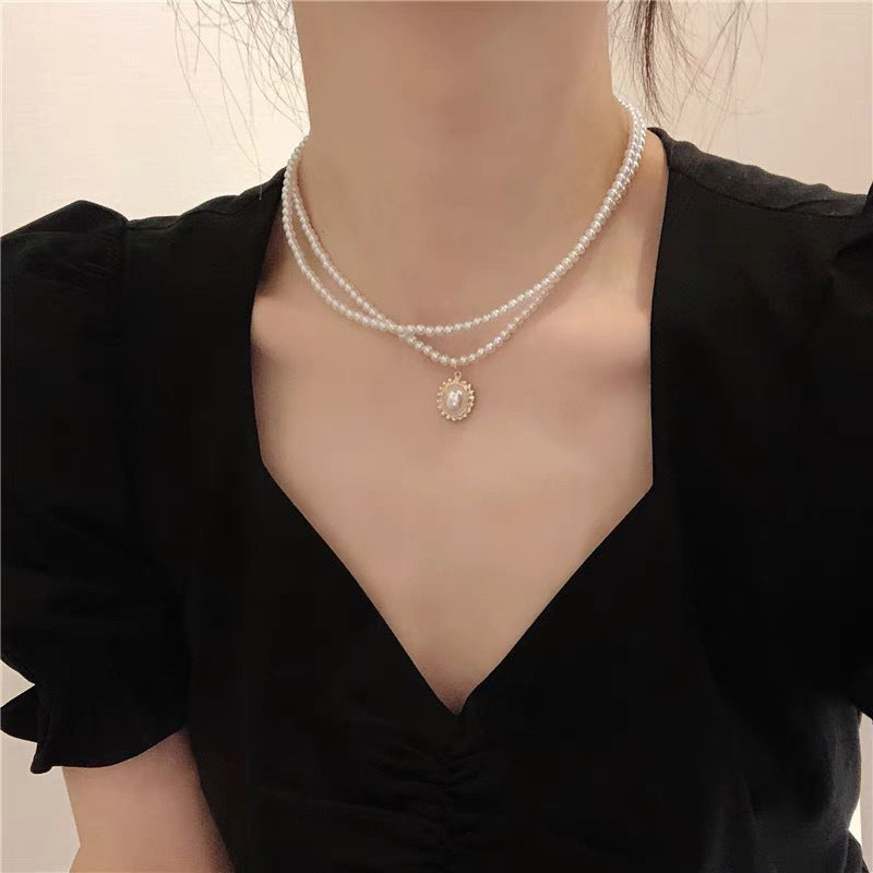 Ni Ni Same Style Pearl Necklace for Women Light Luxury Temperament High-Grade Clavicle Chain New Popular Niche Necklace