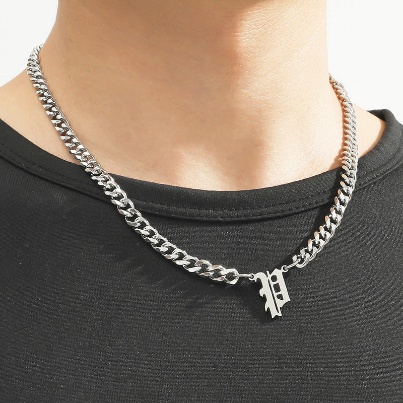 Cross-Border Hot Selling Stainless Steel English Letter Pendant Necklace Ins Cuban Necklace Hip Hop Street Trend New Product