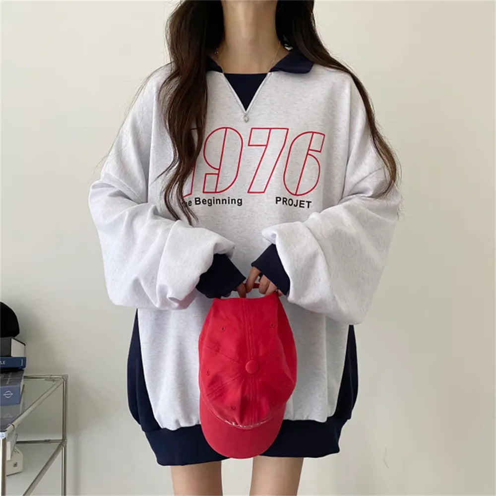 VAKKV Manufacturer 2025n trendy brand sweater women's loose contrasting colors couple versatile plus size loose niche lazy autumn leisure