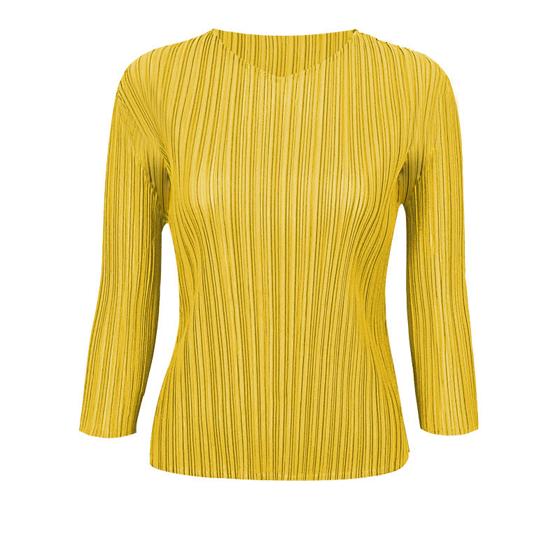 Miyake Basic Women's Clothing Spring New Korean Version Fashion Versatile Long Sleeve Design Niche Light Ripe Top Women