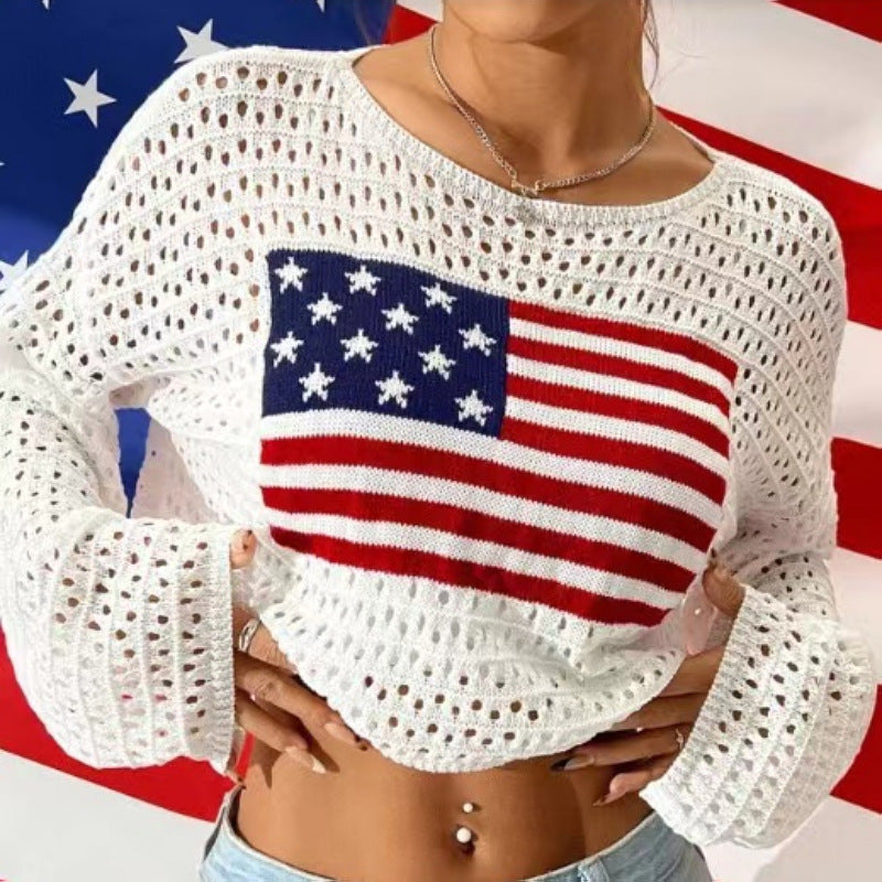 new New lazy style women's clothing sexy hollow loose round neck long-sleeved versatile knitted sweater