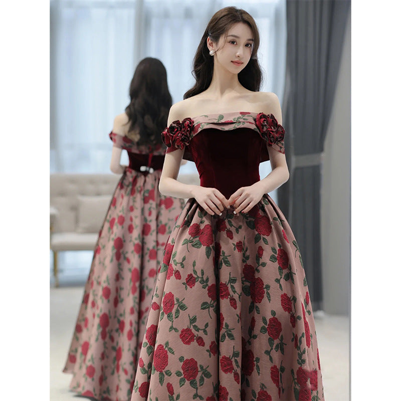 VSKKV off-Shoulder Toast Dress Bride High Sense New Wedding Dress Princess on the Run Engagement Dress Long