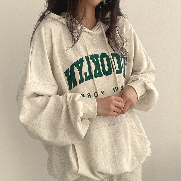VAKKV Manufacturer wholesale hooded sweater women's Korean version of street temperament velvet casual versatile 2025n thin tide embroidery letter spring