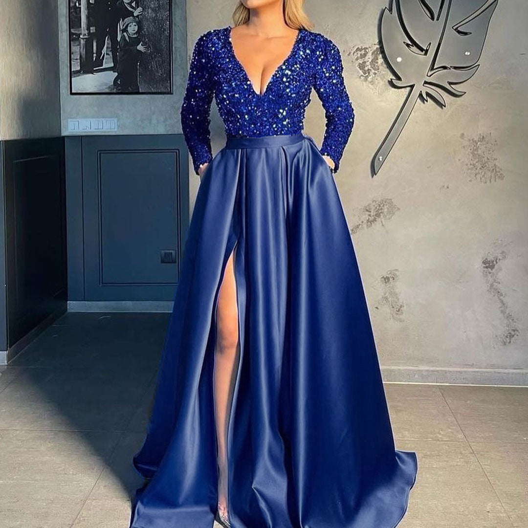 2025 New spring and summer new 2025 women's clothing independent station sequined pendulum sexy long dress trailing banquet evening dress