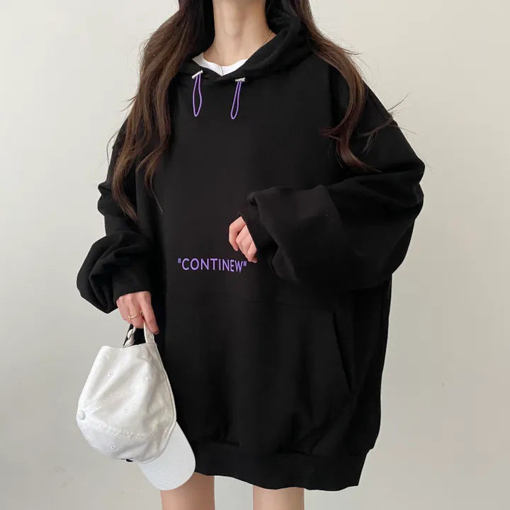 VAKKV Manufacturer black reversion popular spring and autumn new Korean version oversize hooded sweater women's solid color velvet design sense