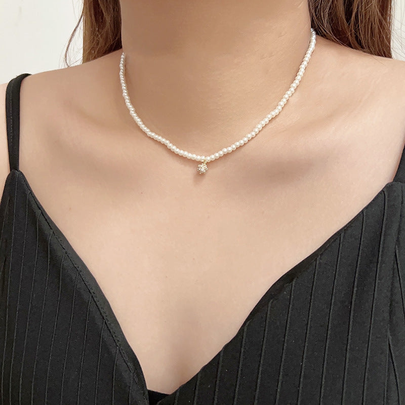 Ni Ni Same Style Pearl Necklace for Women Light Luxury Temperament High-Grade Clavicle Chain New Popular Niche Necklace