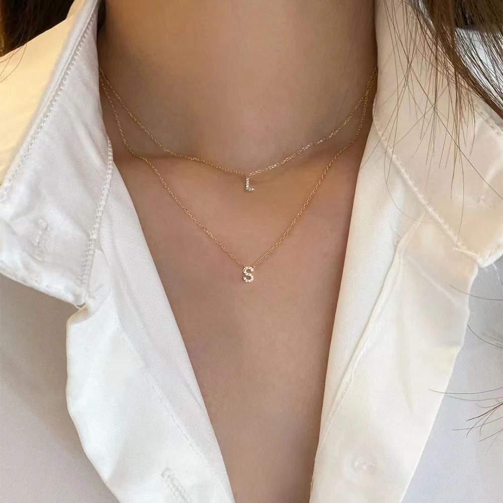vakkv Hot Selling Fashion All-Match S925 Silver 26 English Letters Pendant Necklace for Women Inlaid Zircon Special-Interest Design
