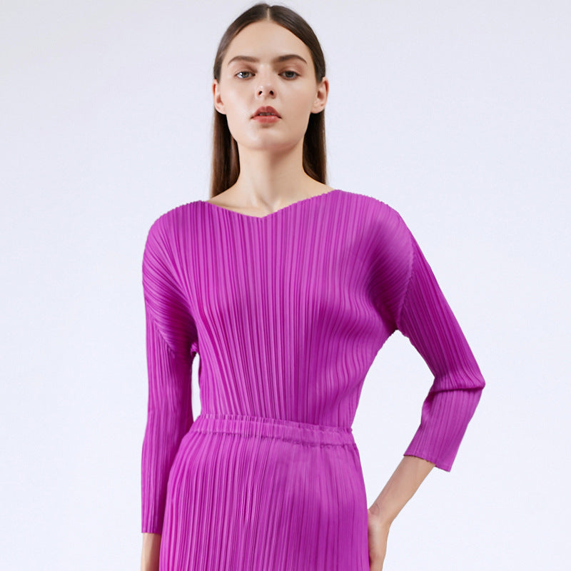 Miyake Basic Women's Clothing Spring New Korean Version Fashion Versatile Long Sleeve Design Niche Light Ripe Top Women