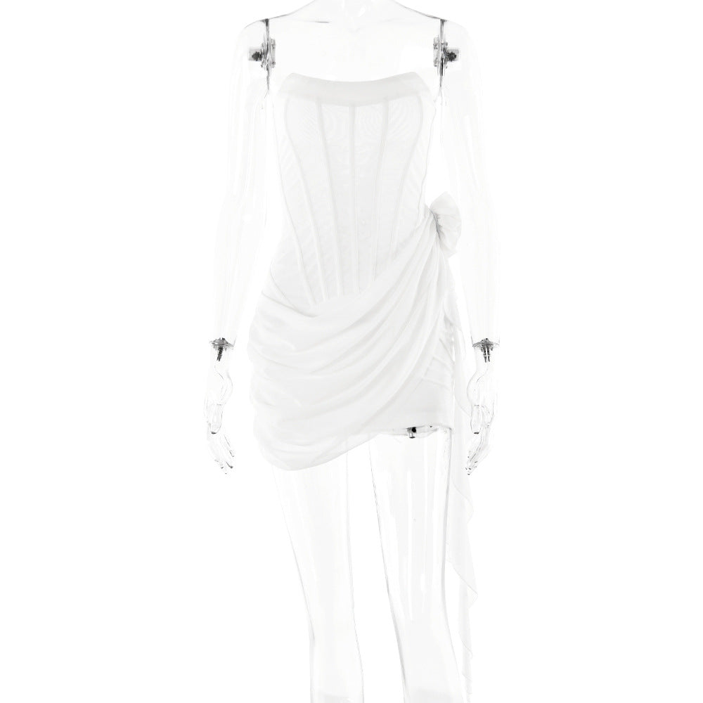 2025 ins New hot-selling new dress, tube top, perspective sleeveless short dress, sexy spice tight dress