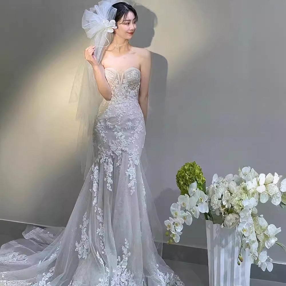 VAKKV Fishtail Lace Wedding Dress Main Yarn Advanced Texture New Bridal Slim Fit Super Fairy Slimming Tube Top Wedding Veil Women