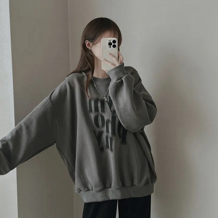 VAKKV Manufacturer's velvet heavy round neck thin gray plus size long-sleeved top and sweater women's new models in autumn and winter popular