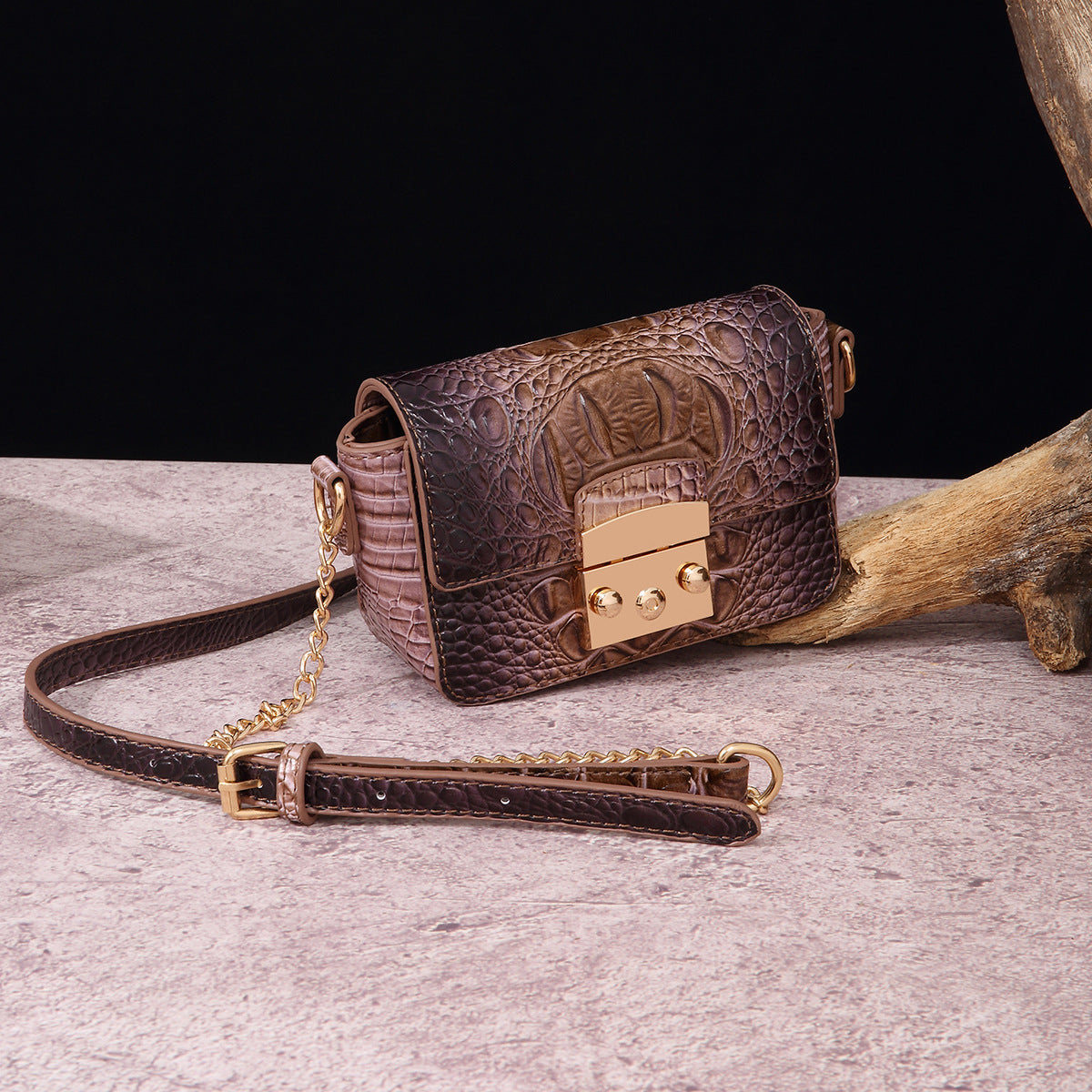 VAKKV Popular, 2025 and the Middle East for New independent station crossbody shoulder retro women's bag multi-colored crocodile pattern Brahman