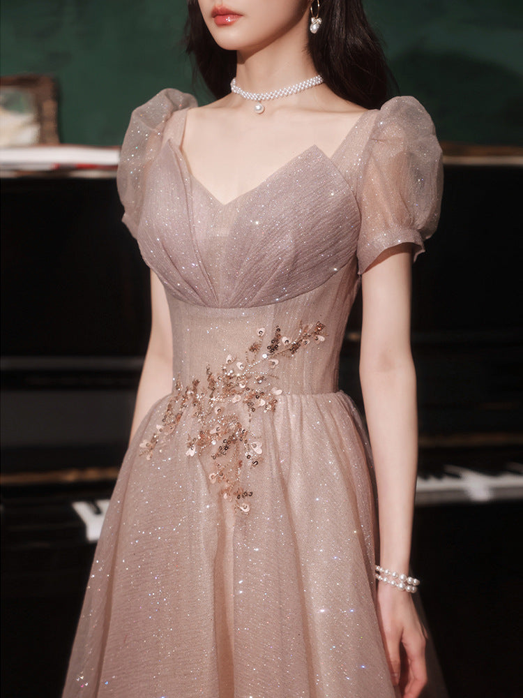 VAKKV Evening Dress Women's High-End Art Exam Host Graduation Adult Ceremony Light Luxury Minority Bridesmaid Dress High-End Engagement Dress