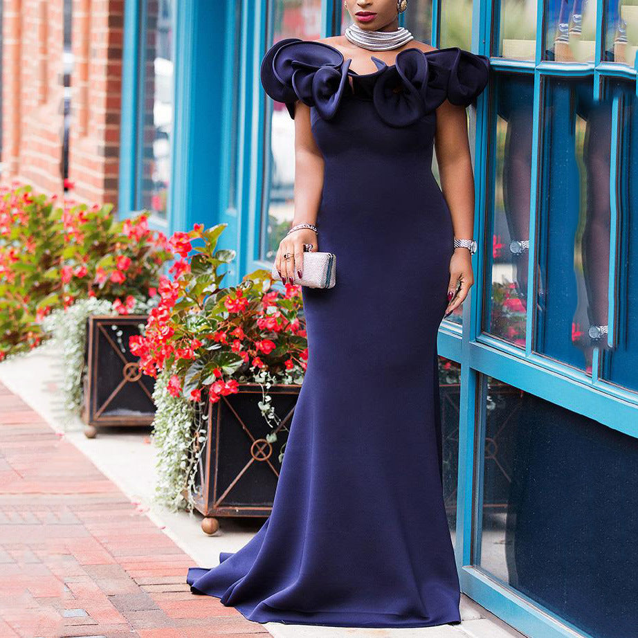 2025 New spring and summer new 2025 large-size women's clothing slim-fitting shoulder dress bridesmaids banquet dress
