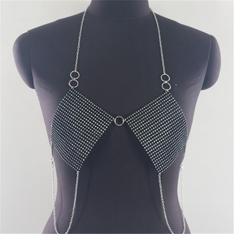 2025 MW2828 2025 vest rhinestone inlaid diamond cloth ring connected fringed chain neck top small vest clothing