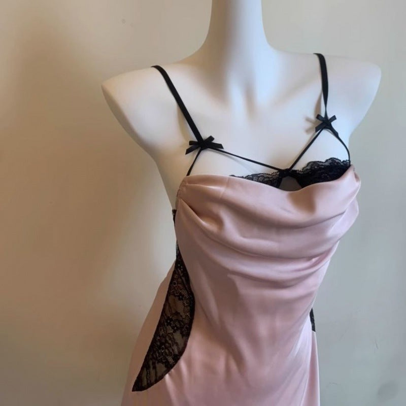 2025 The owner keeps his own style, comfortable and sultry, high-end nightgown, satin pure desire soft skirt length 76 loungewear, pajamas can be worn outside