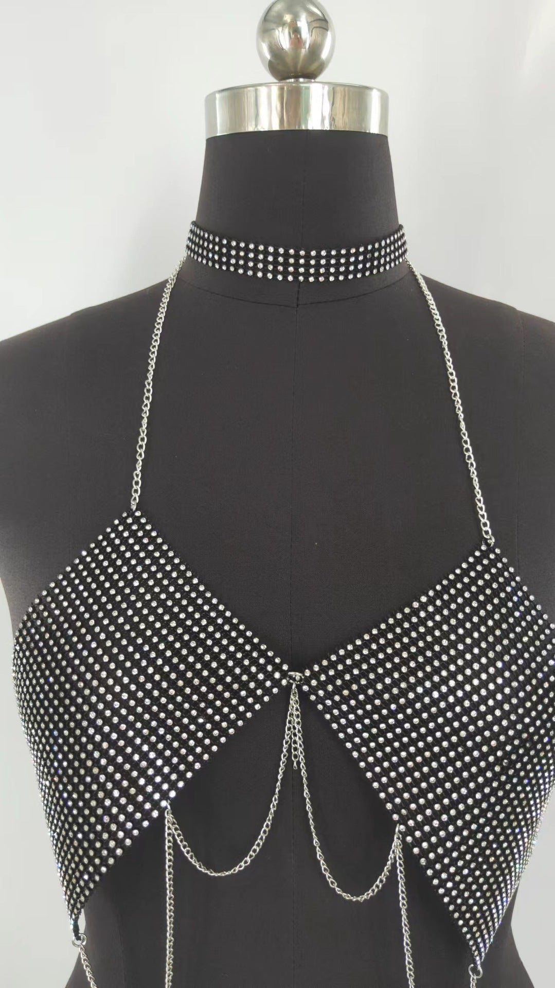 2025 MW3046 2025 vest rhinestone inlaid with wavy tassel metal chain pendant diamond cloth collar small vest body chain