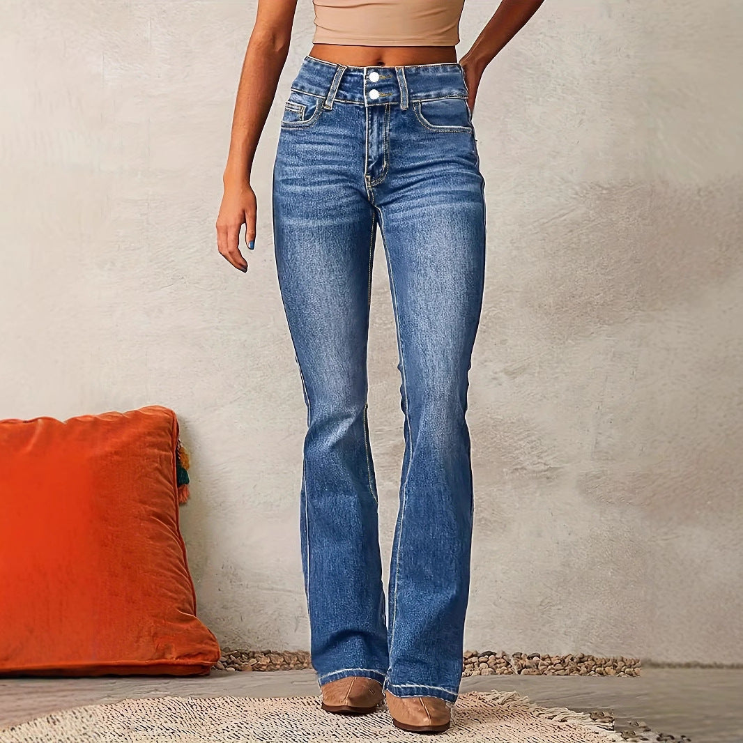 VAKKV 2025 cross-border retro elastic jeans women's clothing 2025 spring new washed street micro-pull trousers