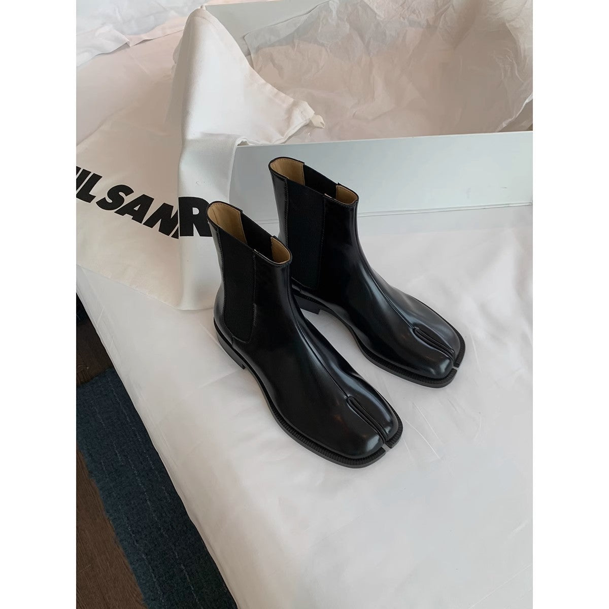 2025 Cowhide version~ Grape mother same shoes sub-toe short boots British style versatile medium tube thick heel elastic Chelsea boots women
