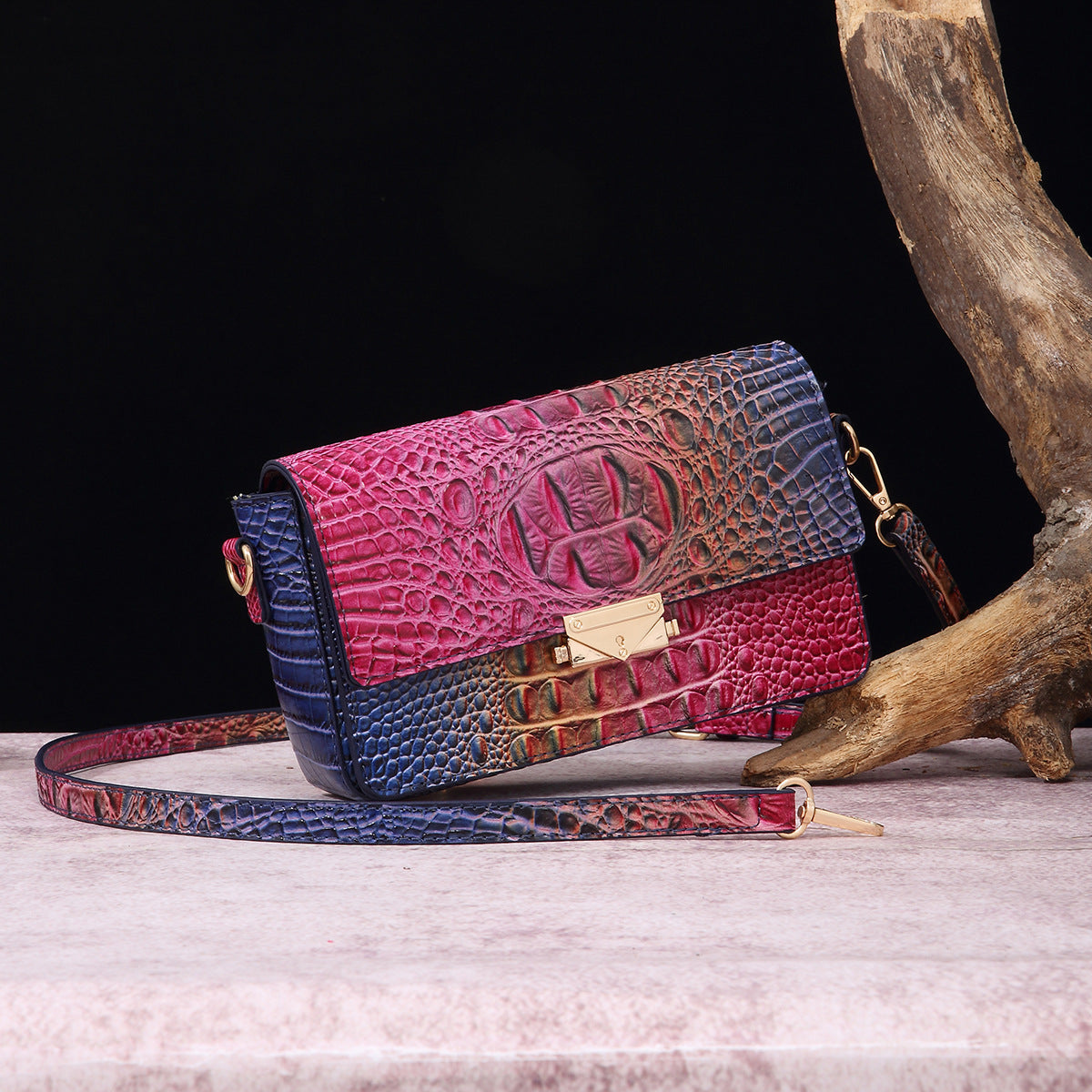 VAKKV Popular, 2025 and the Middle East for New independent station crossbody shoulder retro women's bag multi-colored crocodile pattern Brahman