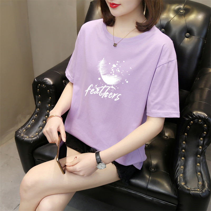 In Stock Factory Summer New Korean Style Short Sleeve T-shirt Women's round Neck Cotton Printed Top Trendy Casual Women's Clothing