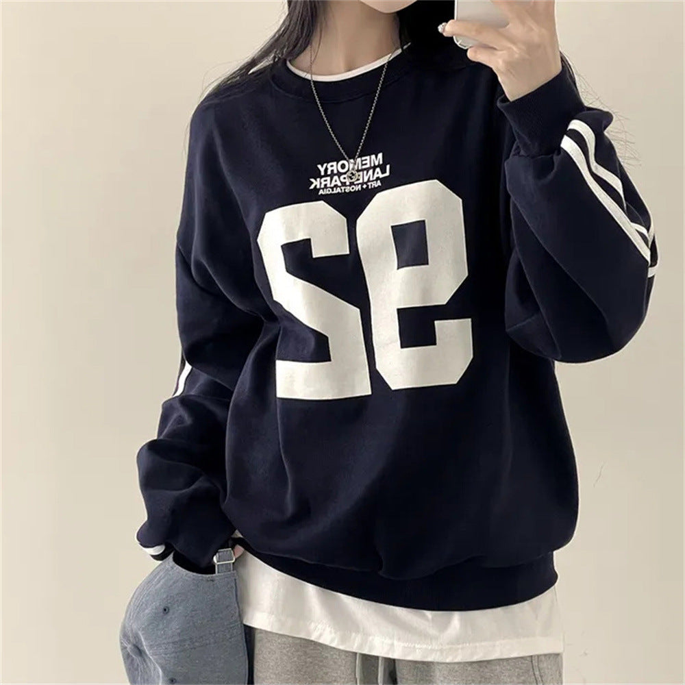 VAKKV Manufacturer popular autumn new product round neck sleeve splicing letter style casual loose Korean version sweater women's top student
