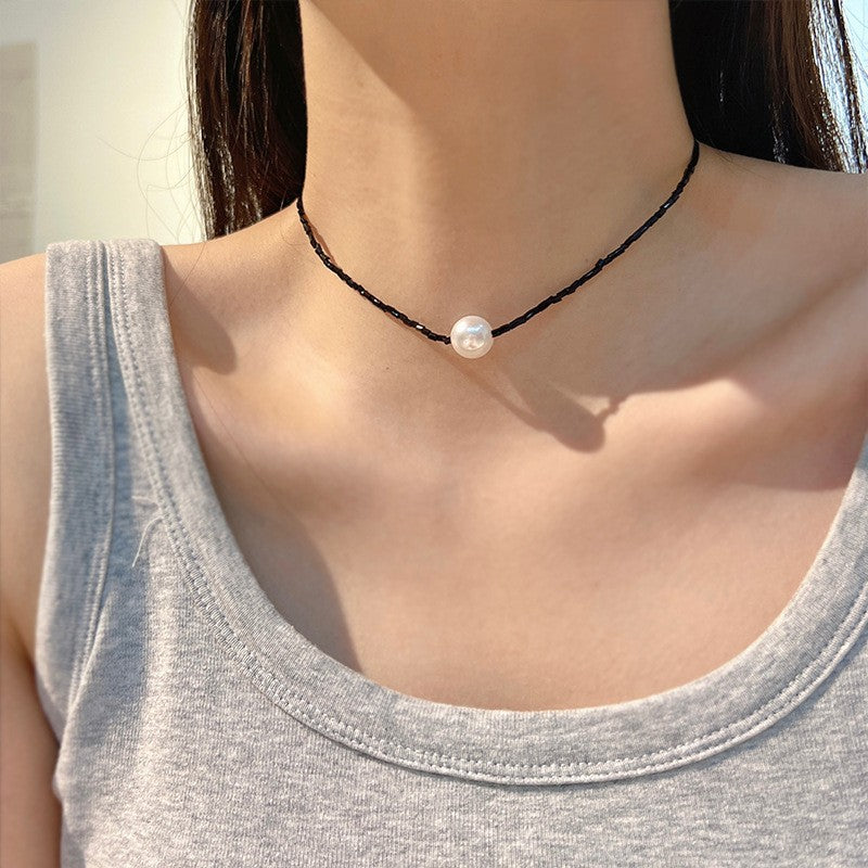 Ni Ni Same Style Pearl Necklace for Women Light Luxury Temperament High-Grade Clavicle Chain New Popular Niche Necklace